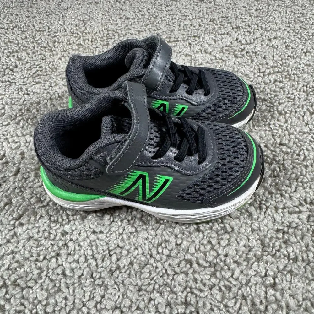 New Balance 680 v6 Velcro Gym Shoes Gray Green Sneakers Toddler Size 6